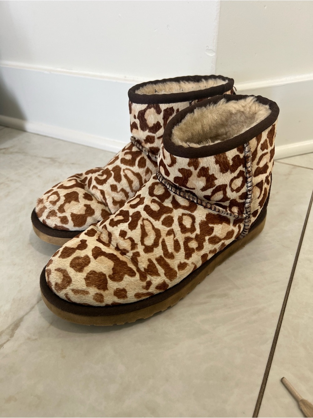 UGG Brown Mini Calf Hair Leopard Print Boots Size 7 US